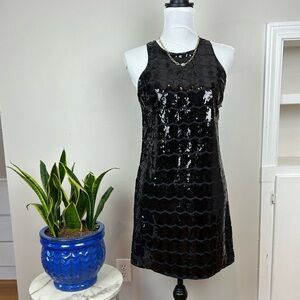 VINEYARD VINES Black Sleeveless Sequin Beaded Shift Cocktail Mini Party Dress